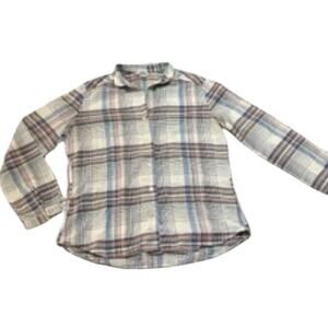 VIntage Levi Strauss Blouse Women Medium Tan Shadow Plaid Long Sleeve Thin
